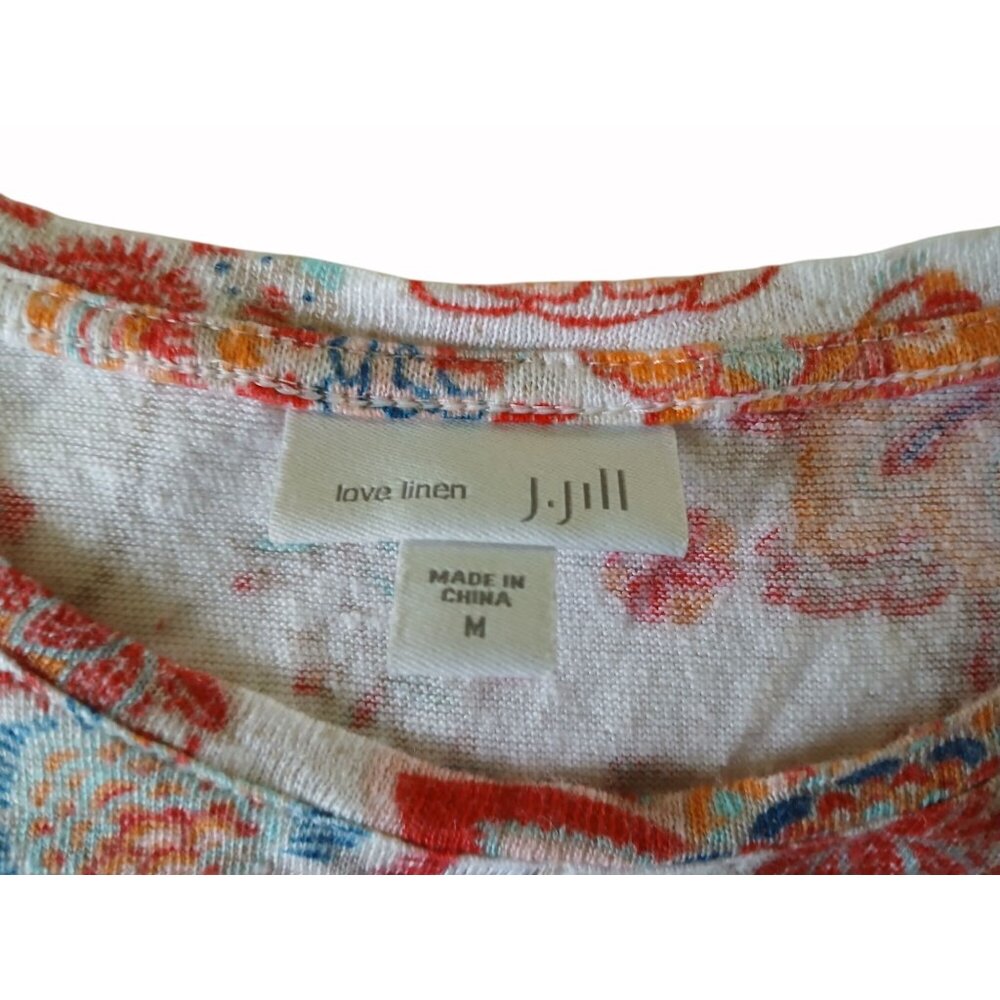 J Jill Love Linen Floral Knit Tank Top M White Orange Pink Twist Banded Hem - Picture 8 of 14